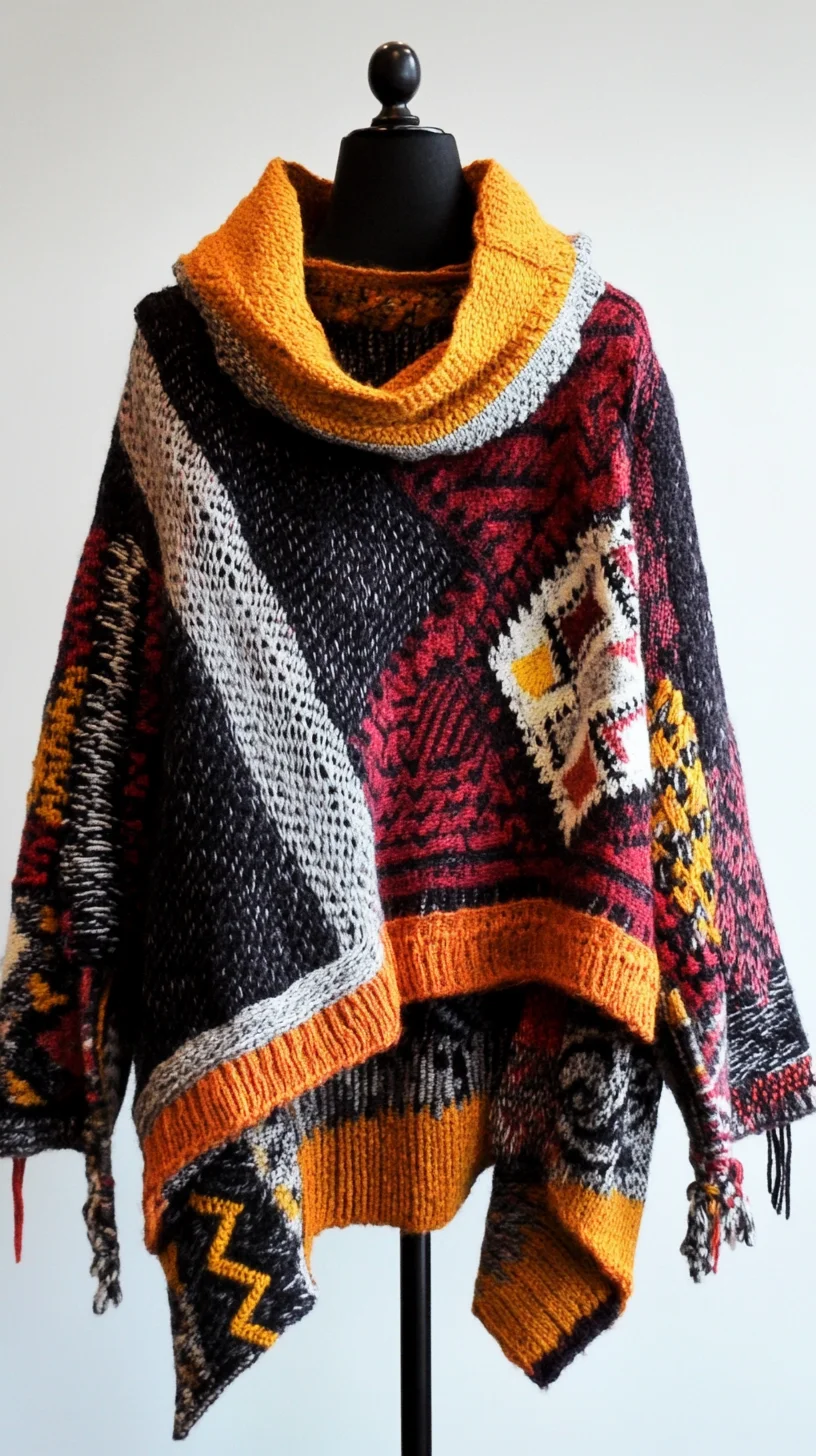 Cozy Up in Style: Embrace the Vibrant Patchwork Knit Poncho