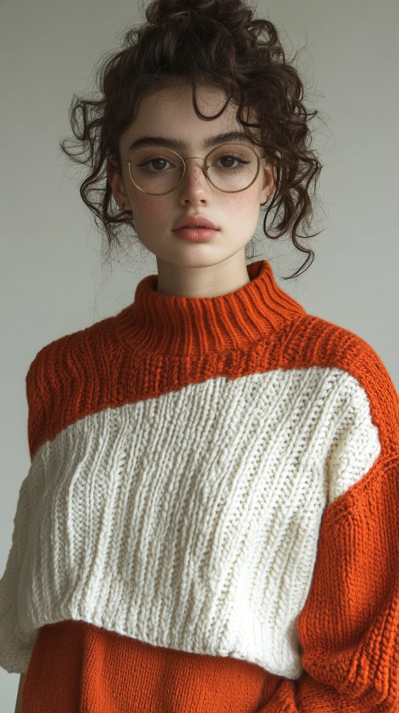 Effortlessly Chic: The Cozy Curly Hair and Bold Sweater Combo