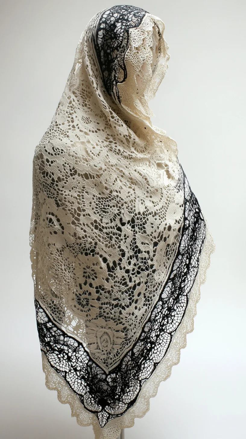 Elevate Your Look: Stunning Black and Cream Lace Hijab for Effortless Elegance