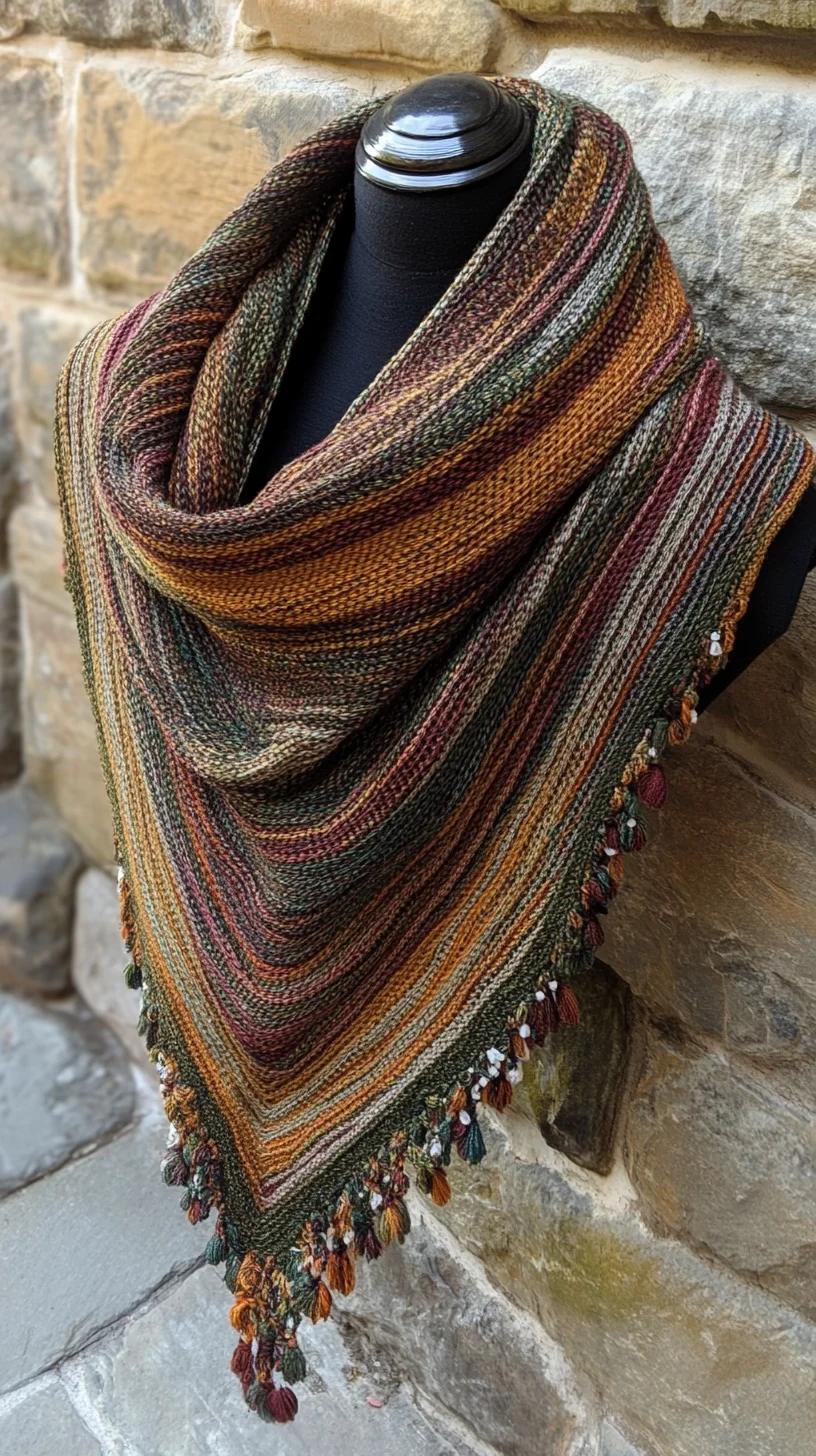 Embrace Cozy Elegance: The Multicolored Knitted Shawl with Charming Tassels