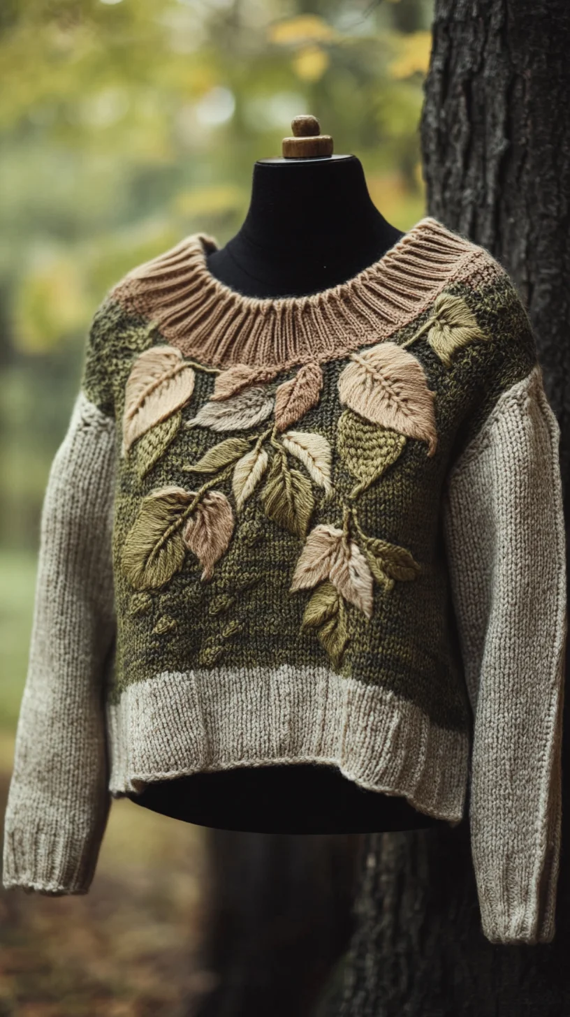 Embrace Nature's Palette: Cozy Knitted Sweater with Leaf Embroidery