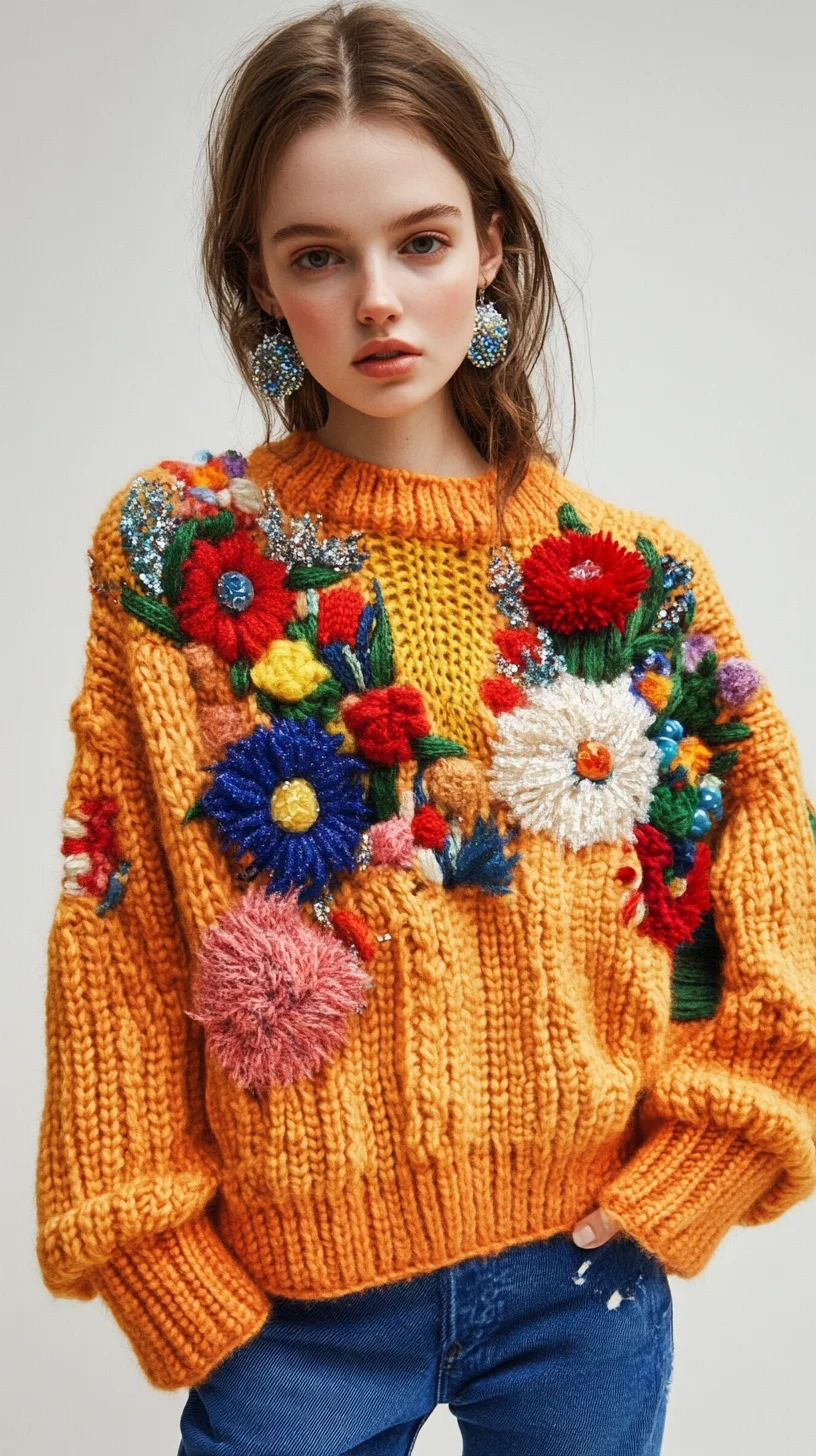 Embrace Vibrancy: The Ultimate Chunky Knit with Floral Embroidery Trend