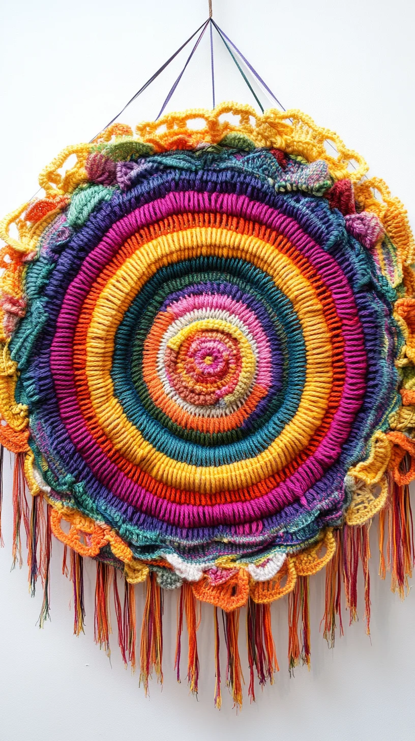 Embrace Vibrant Whimsy with This Colorful Crochet Wall Hanging