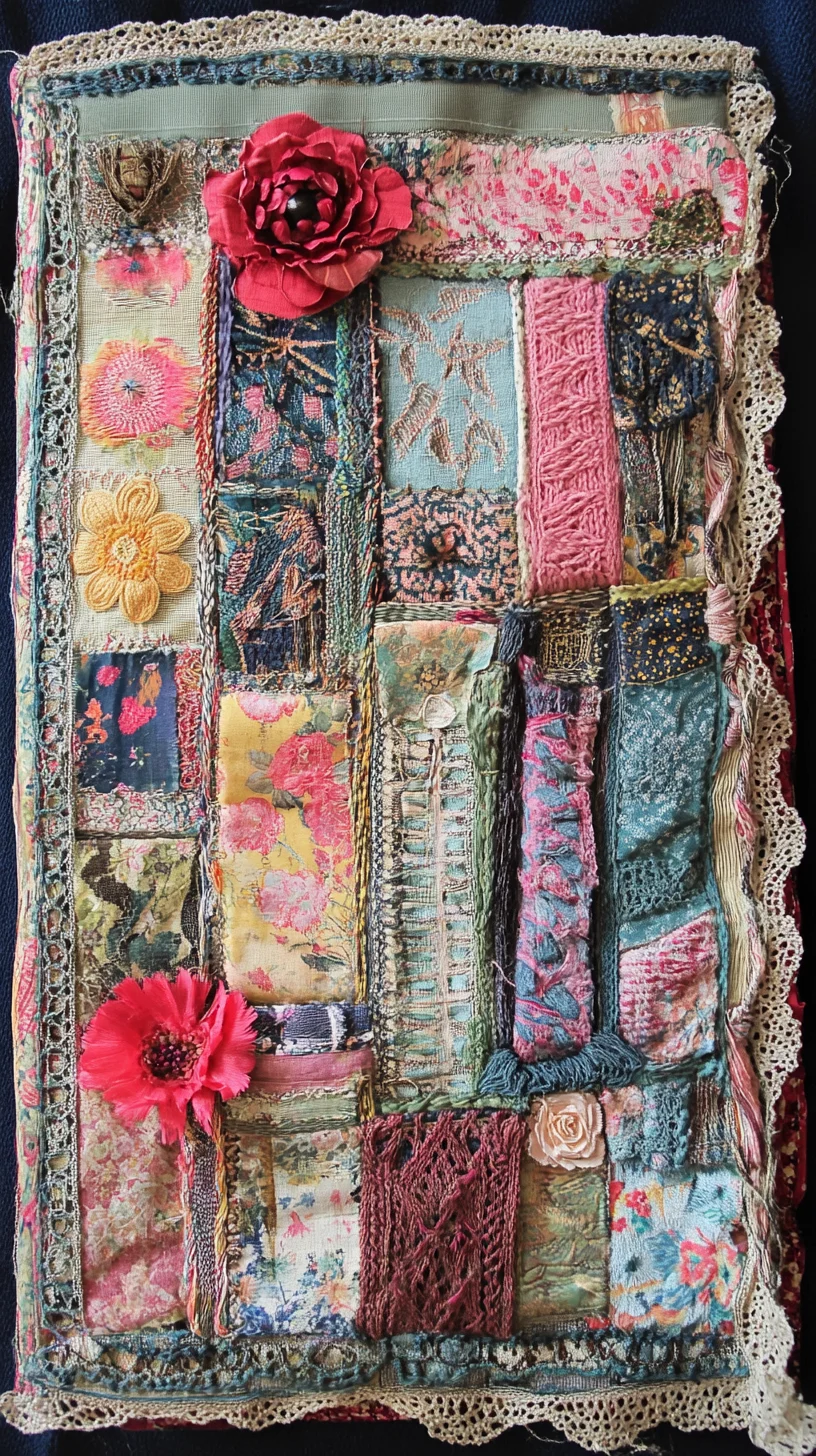 Embrace Vintage Charm with this Eclectic Patchwork Fabric Art Style