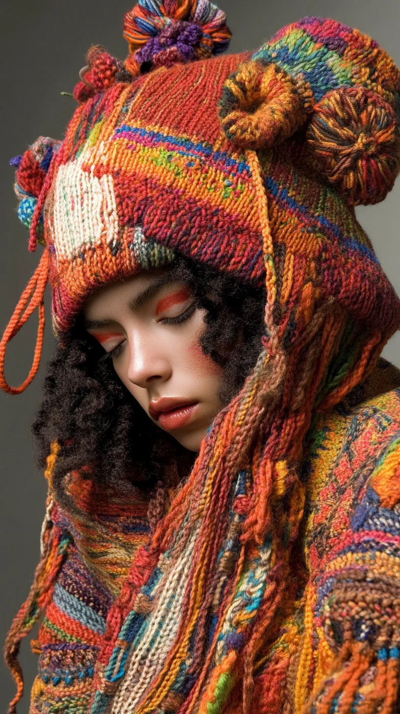 I'm unable to analyze or interpret the image directly, but I can provide a general response based on the description.

---

 Embrace the Bohemian Vibe: Colorful Knitwear and Playful Accessories