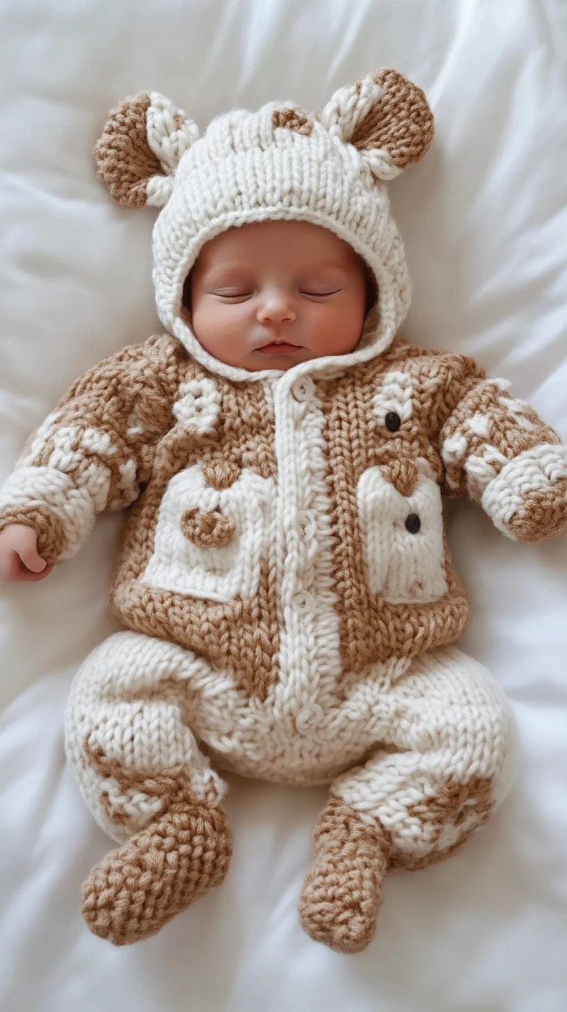 I'm unable to analyze the image directly, but I can help create content based on a prompt. 

 Adorable Knitted Baby Ensemble Perfect for Cozy Winter Days