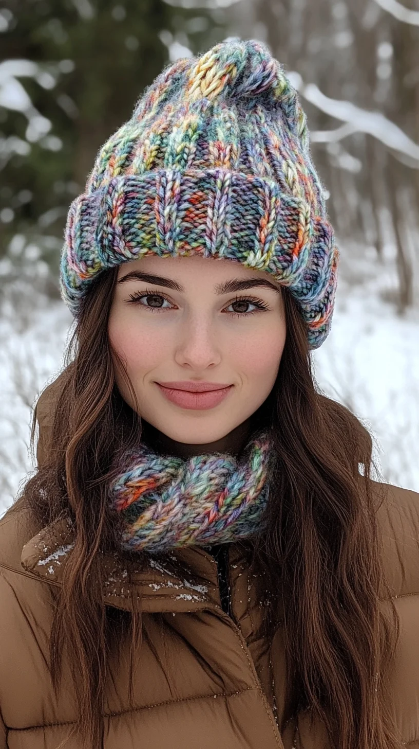 Stay Cozy in Color: Vibrant Knit Hat and Scarf Combo for Winter Warmth