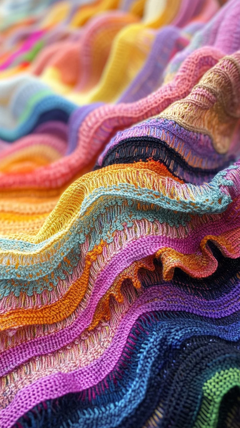 Sure! Here’s a catchy heading and detailed description based on the image provided:

 Embrace the Vibrant Wave: Colorful Knit Textures for a Cozy, Chic Look