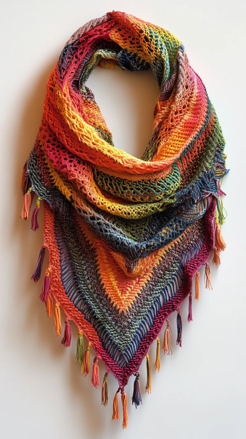 Vibrant Cascade: Embrace the Bold Colors with This Stunning Knitted Shawl