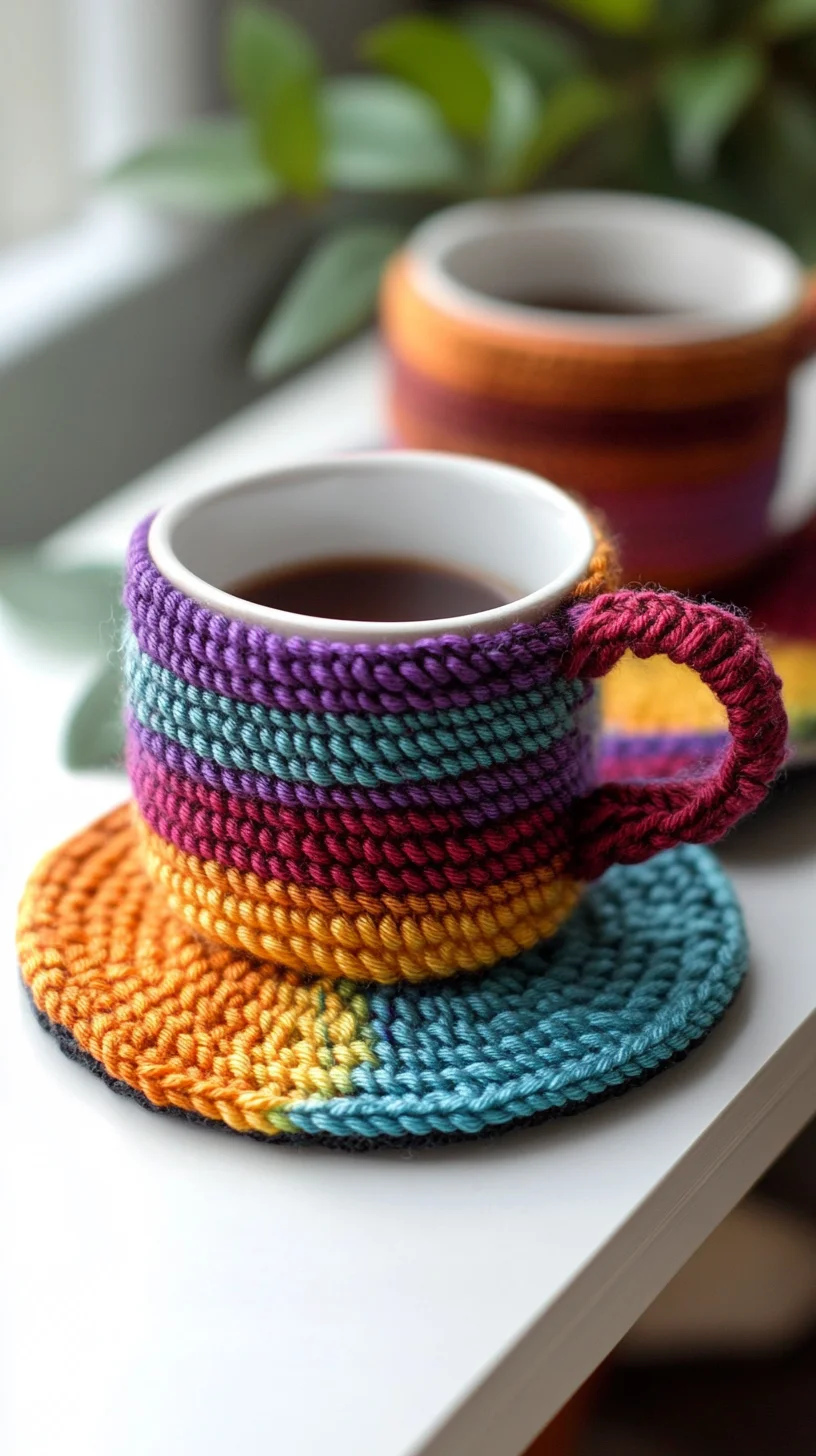 Vibrant Crochet Coffee Cup Set: A Splash of Color for Your Morning Brew